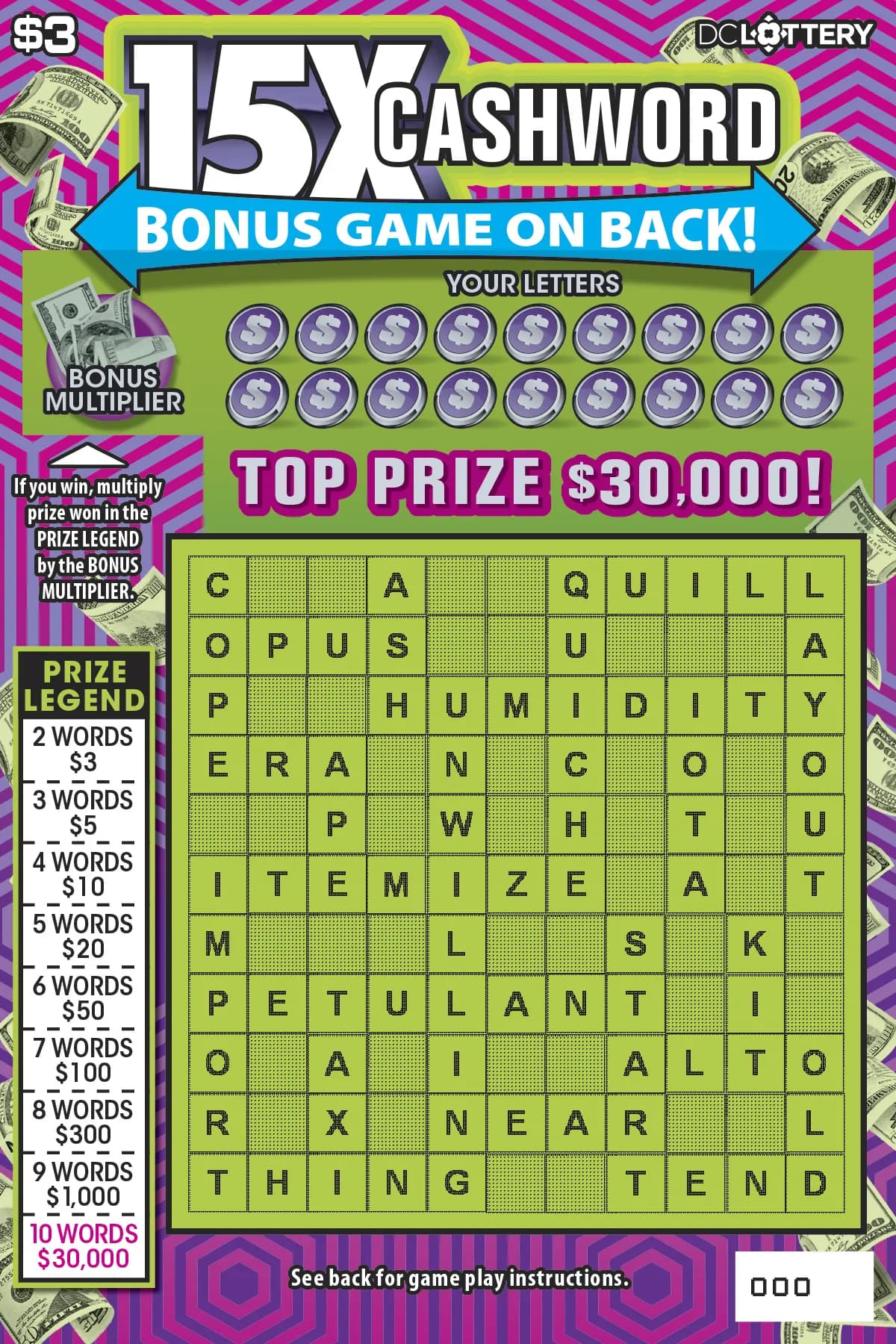 15X Cashword scratch-off ticket