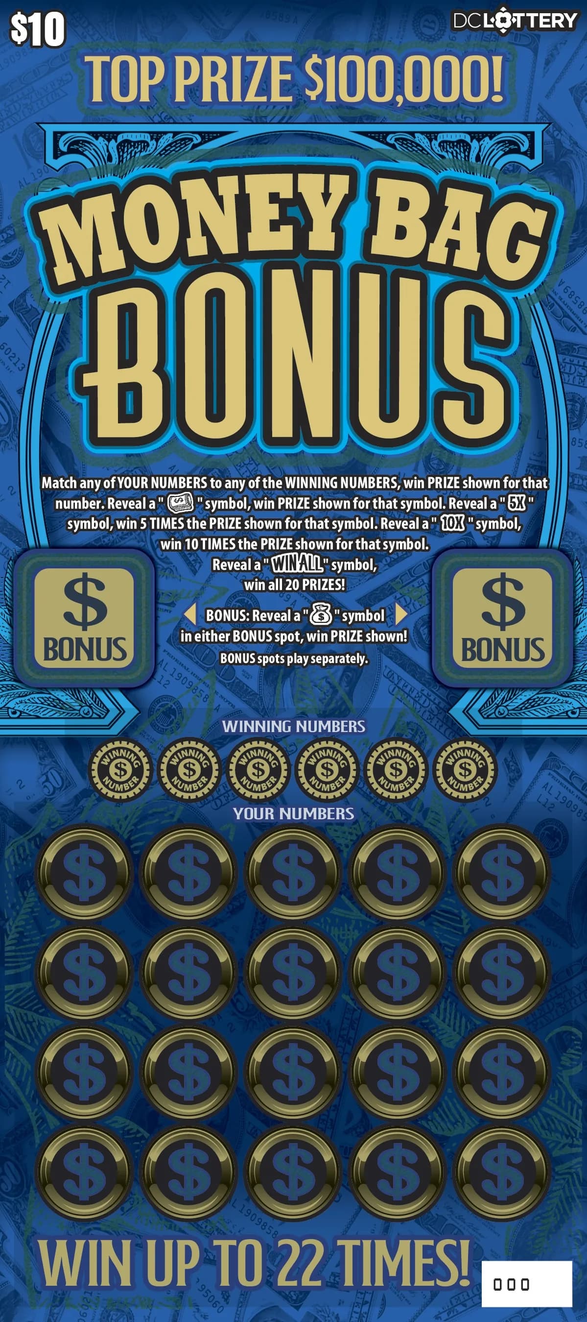 Money Bag Bonus scratch-off ticket