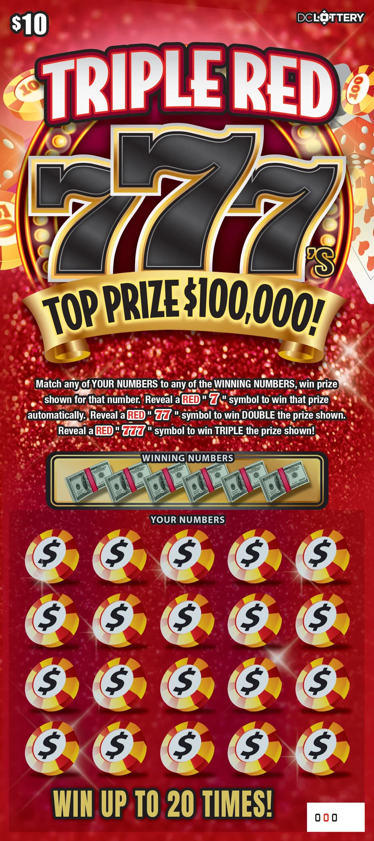 Triple Red 777's scratch-off ticket