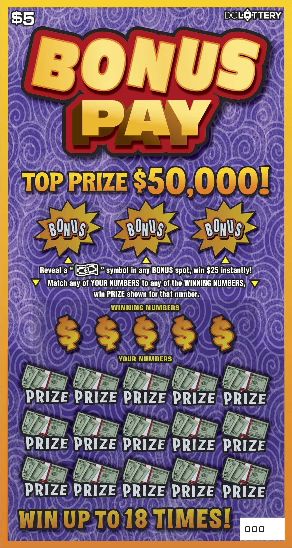Bonus Pay scratch-off ticket