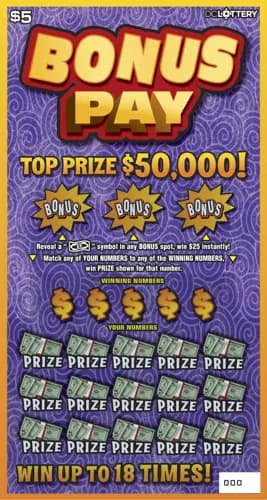 Bonus Pay scratch-off ticket