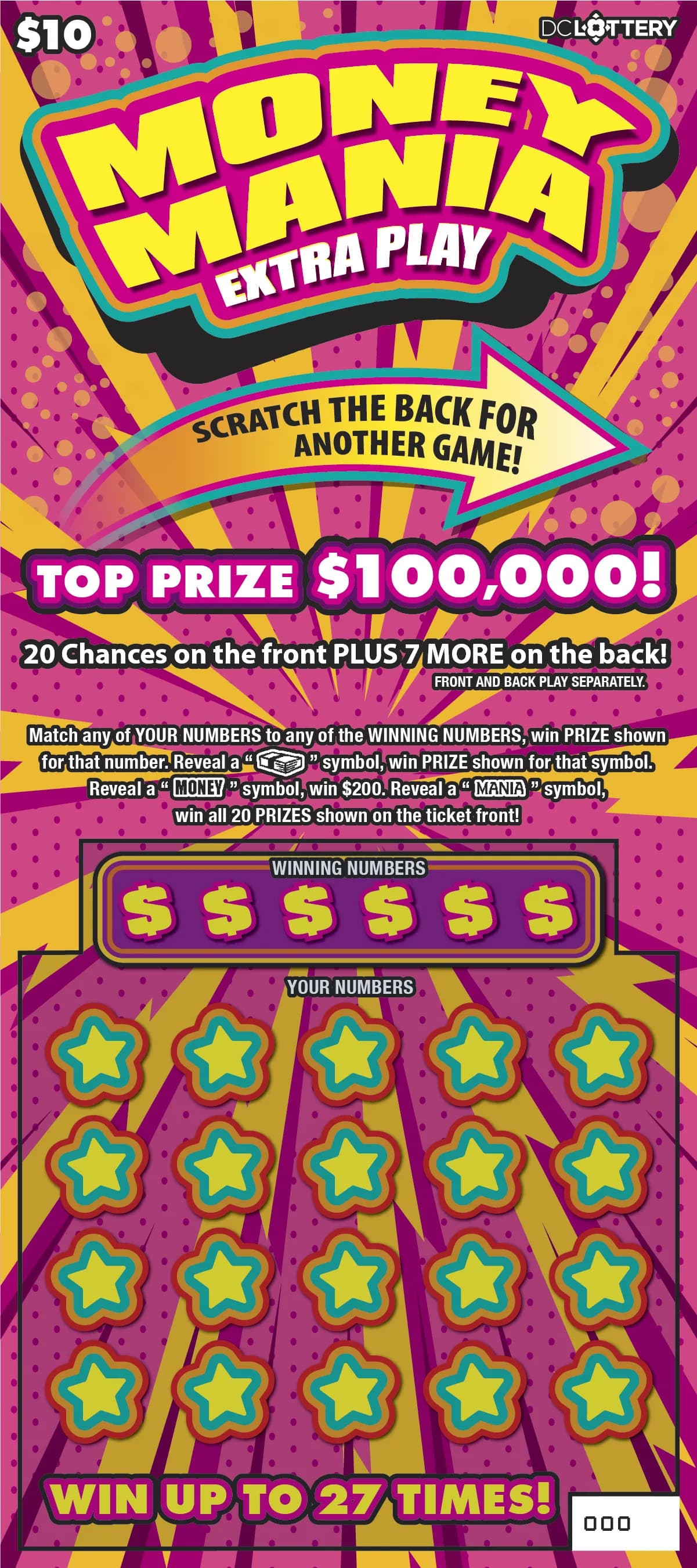Money Mania scratch-off ticket