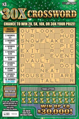 30X Crossword scratch-off ticket