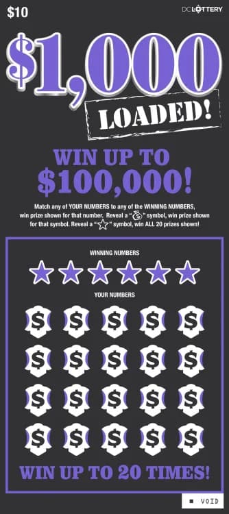 $1,000 Loaded scratch-off ticket