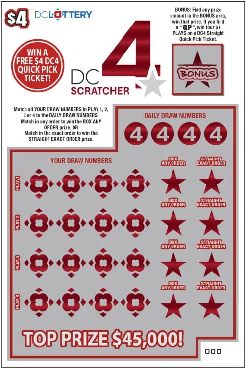 DC 4 Scratcher scratch-off ticket