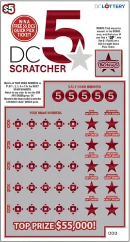 DC 5 Scratcher scratch-off ticket