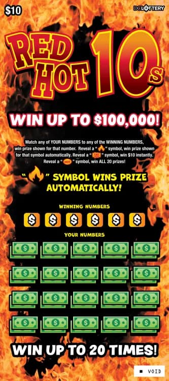 Red Hot 10s scratch-off ticket