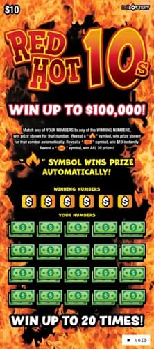 Red Hot 10s scratch-off ticket