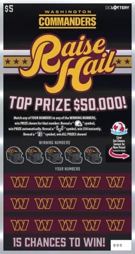 Washington Commanders Raise Hail scratch-off ticket
