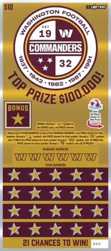 Washington Commanders scratch-off ticket