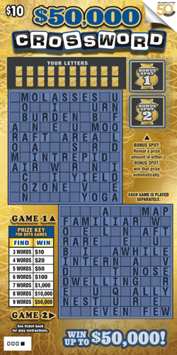 $50,000 Crossword scratch-off ticket