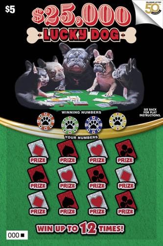 $25,000 LUCKY DOG scratch-off ticket