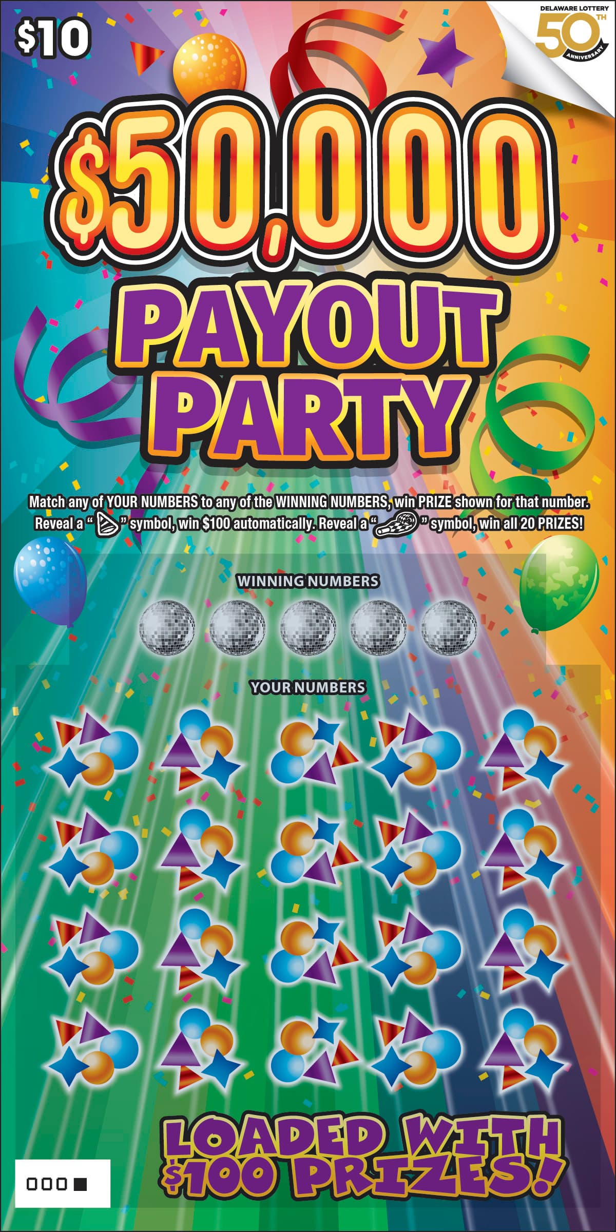 $50,000 PAYOUT PARTY scratch-off ticket