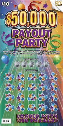 $50,000 PAYOUT PARTY scratch-off ticket