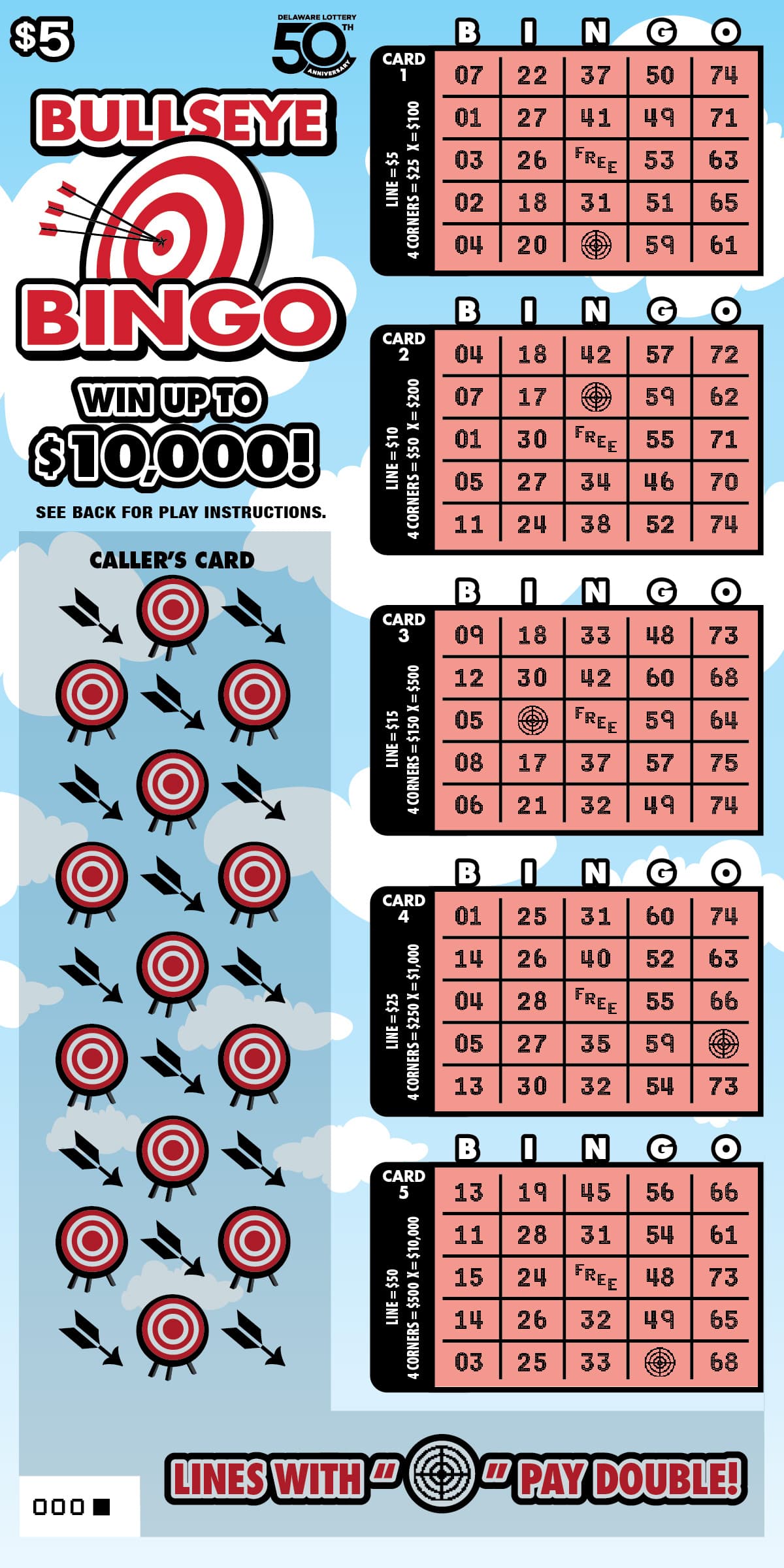 Bullseye Bingo scratch-off ticket