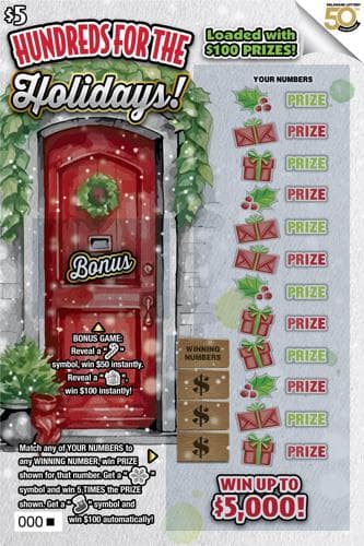 Hundreds for the Holidays! scratch-off ticket