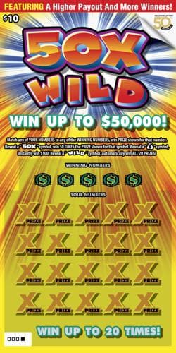 50X Wild scratch-off ticket