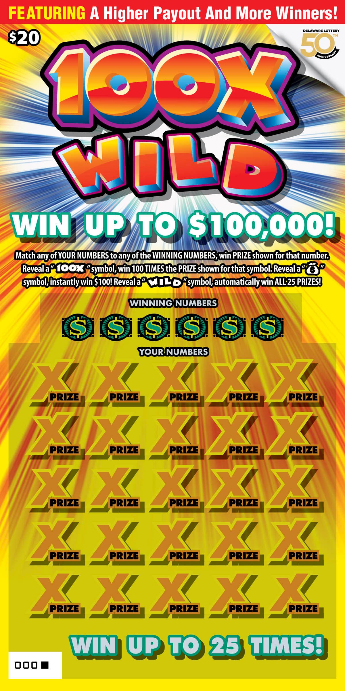 100X Wild scratch-off ticket