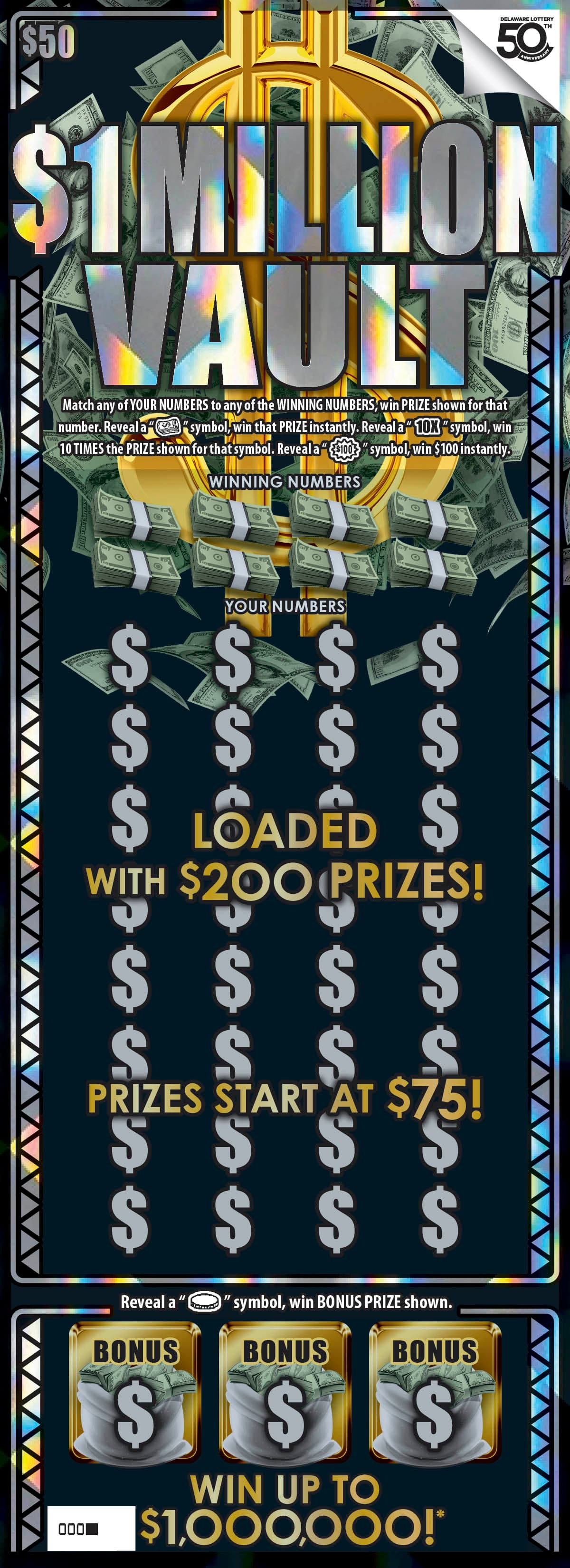 $1 MILLION VAULT scratch-off ticket
