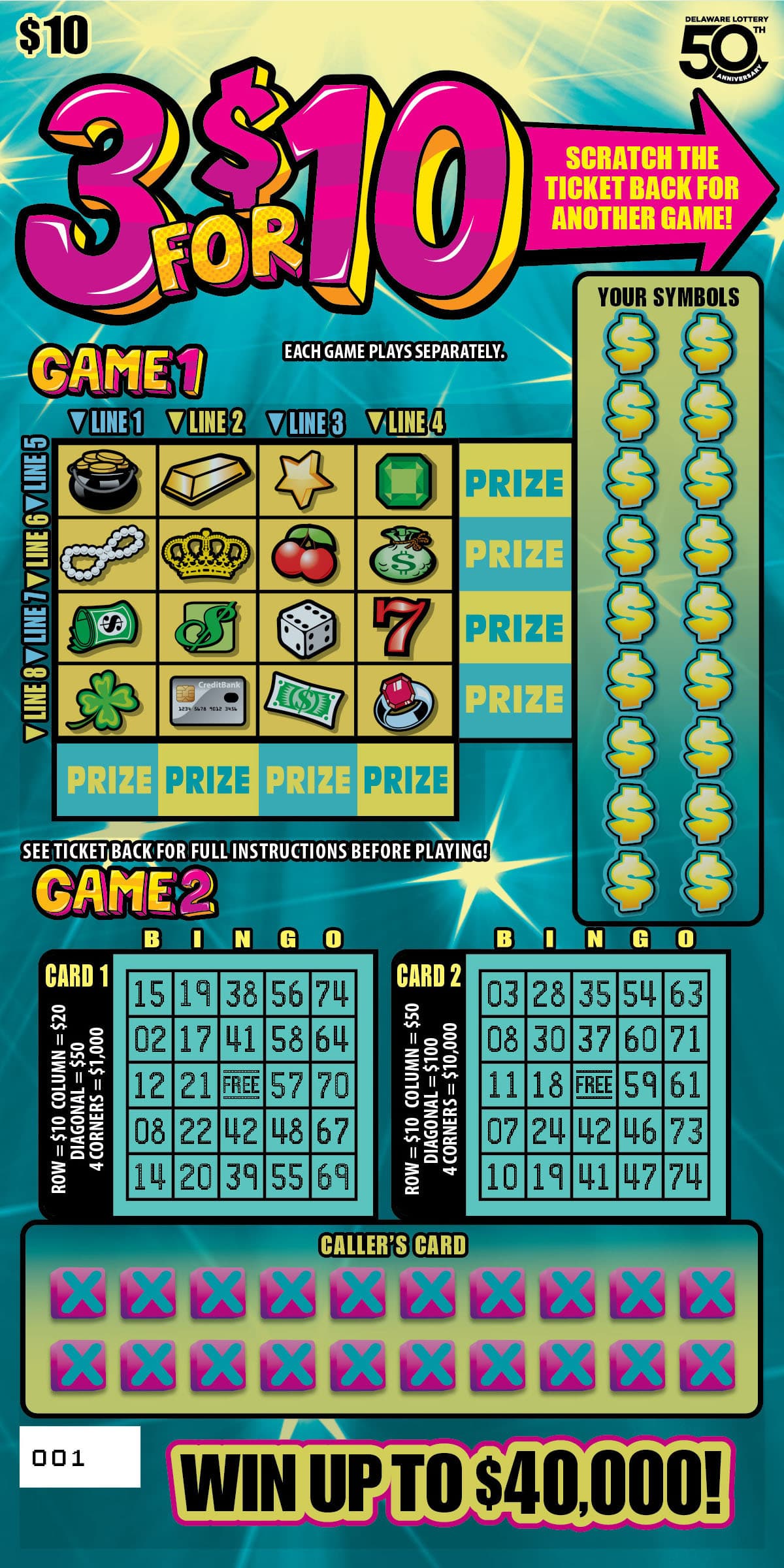 3 for $10 scratch-off ticket