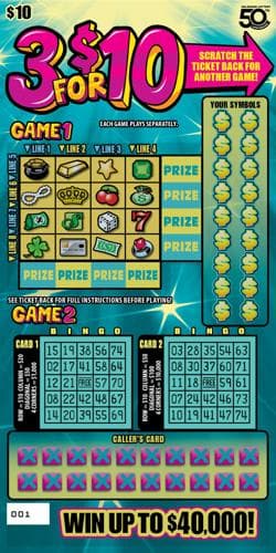 3 for $10 scratch-off ticket