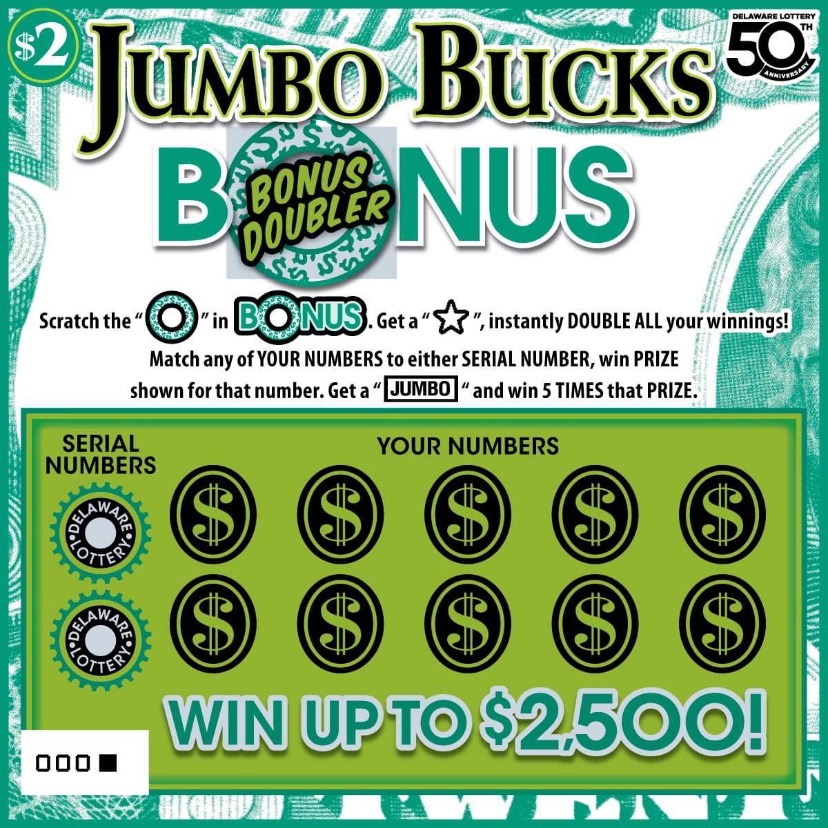 Jumbo Bucks Bonus scratch-off ticket