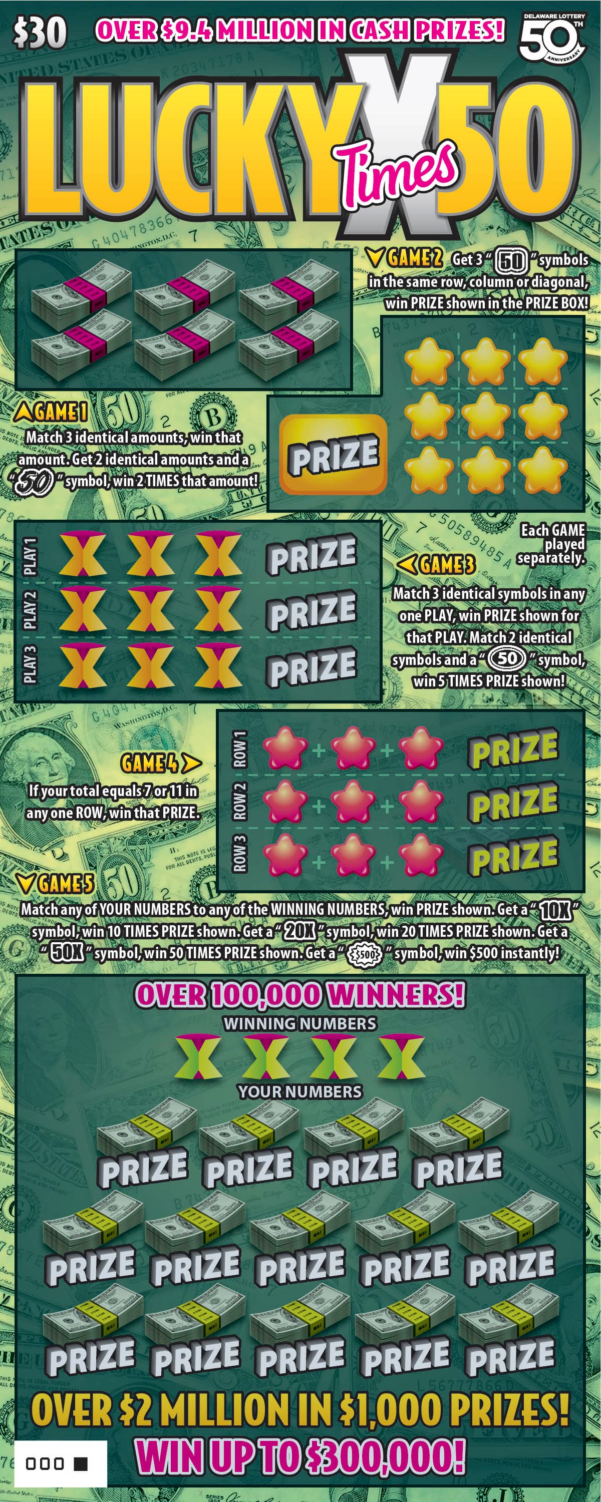 Lucky Times 50 scratch-off ticket