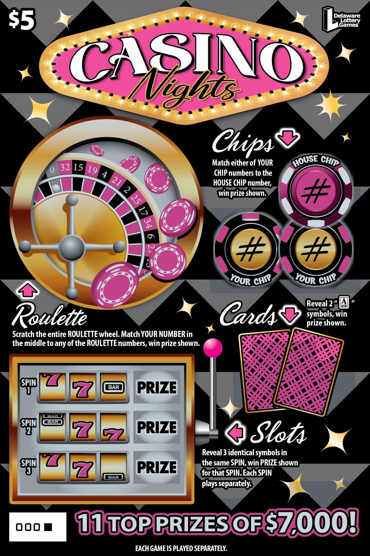 CASINO Nights scratch-off ticket