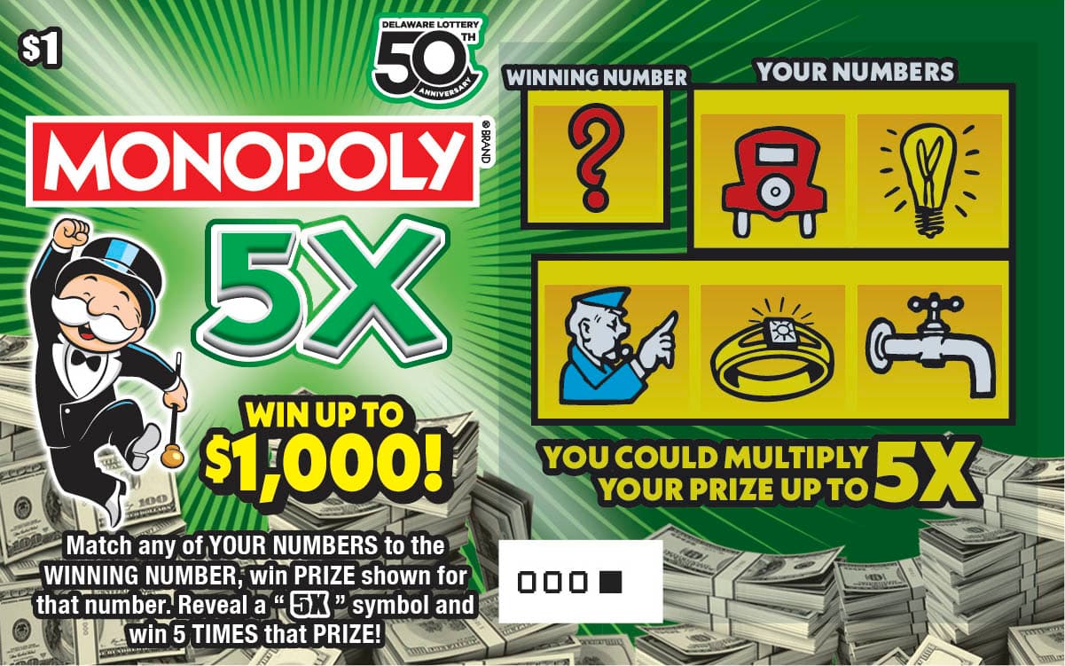 MONOPOLY 5X scratch-off ticket