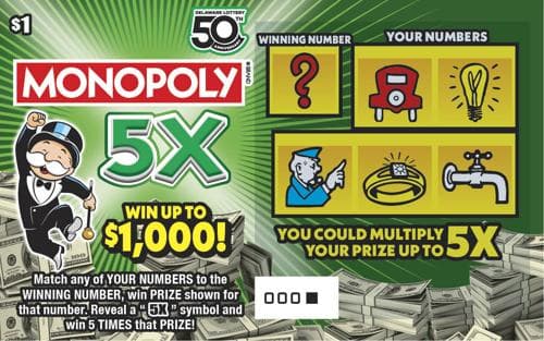 MONOPOLY 5X scratch-off ticket