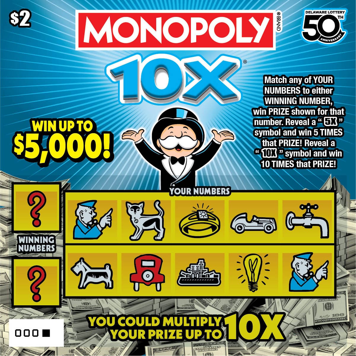 MONOPOLY 10X scratch-off ticket