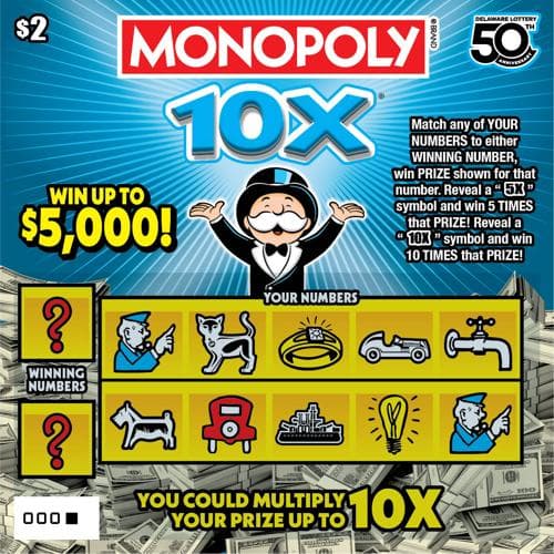MONOPOLY 10X scratch-off ticket