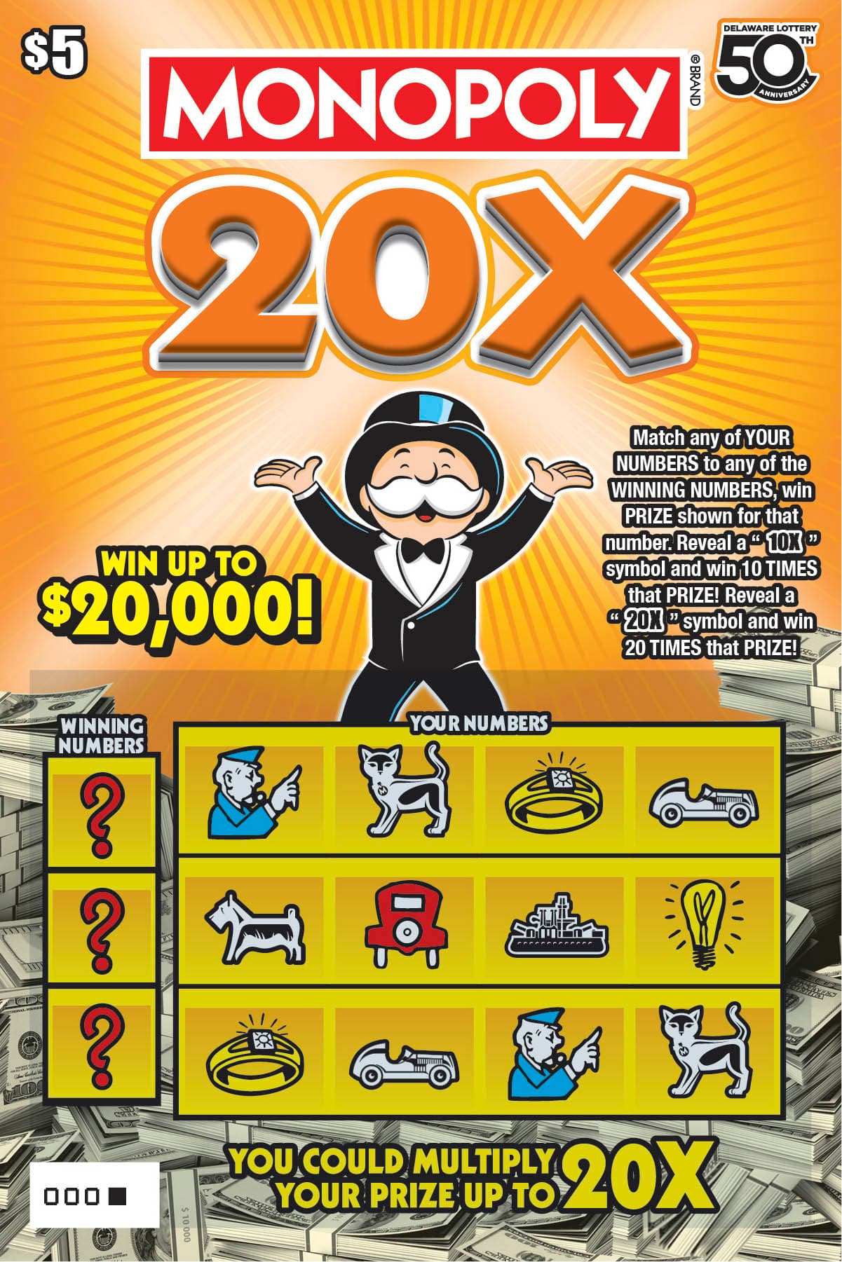 MONOPOLY 20X scratch-off ticket