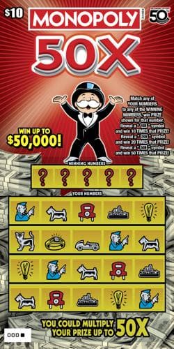 MONOPOLY 50X scratch-off ticket