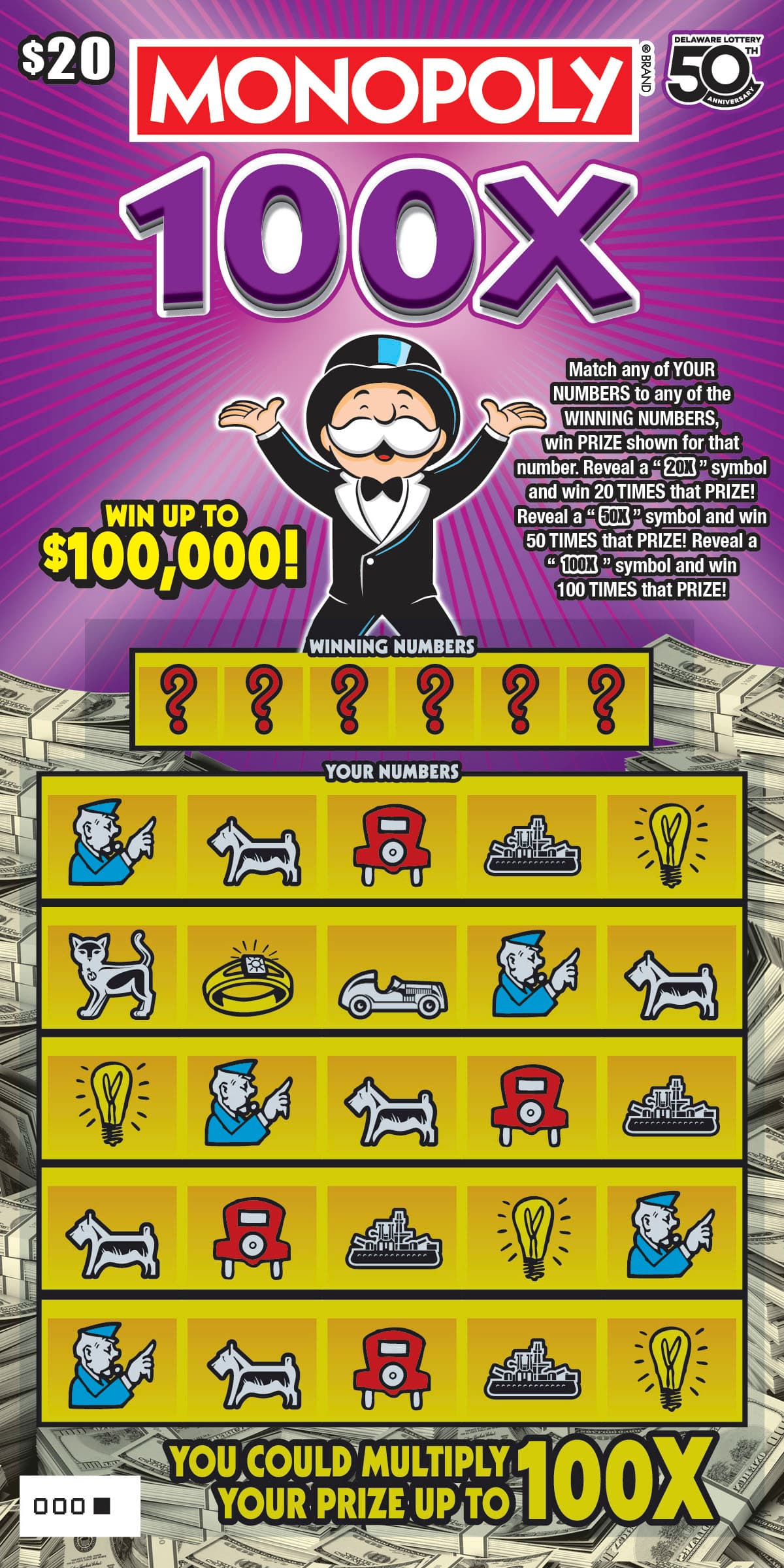 MONOPOLY 100X scratch-off ticket
