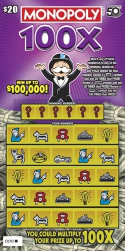 MONOPOLY 100X scratch-off ticket