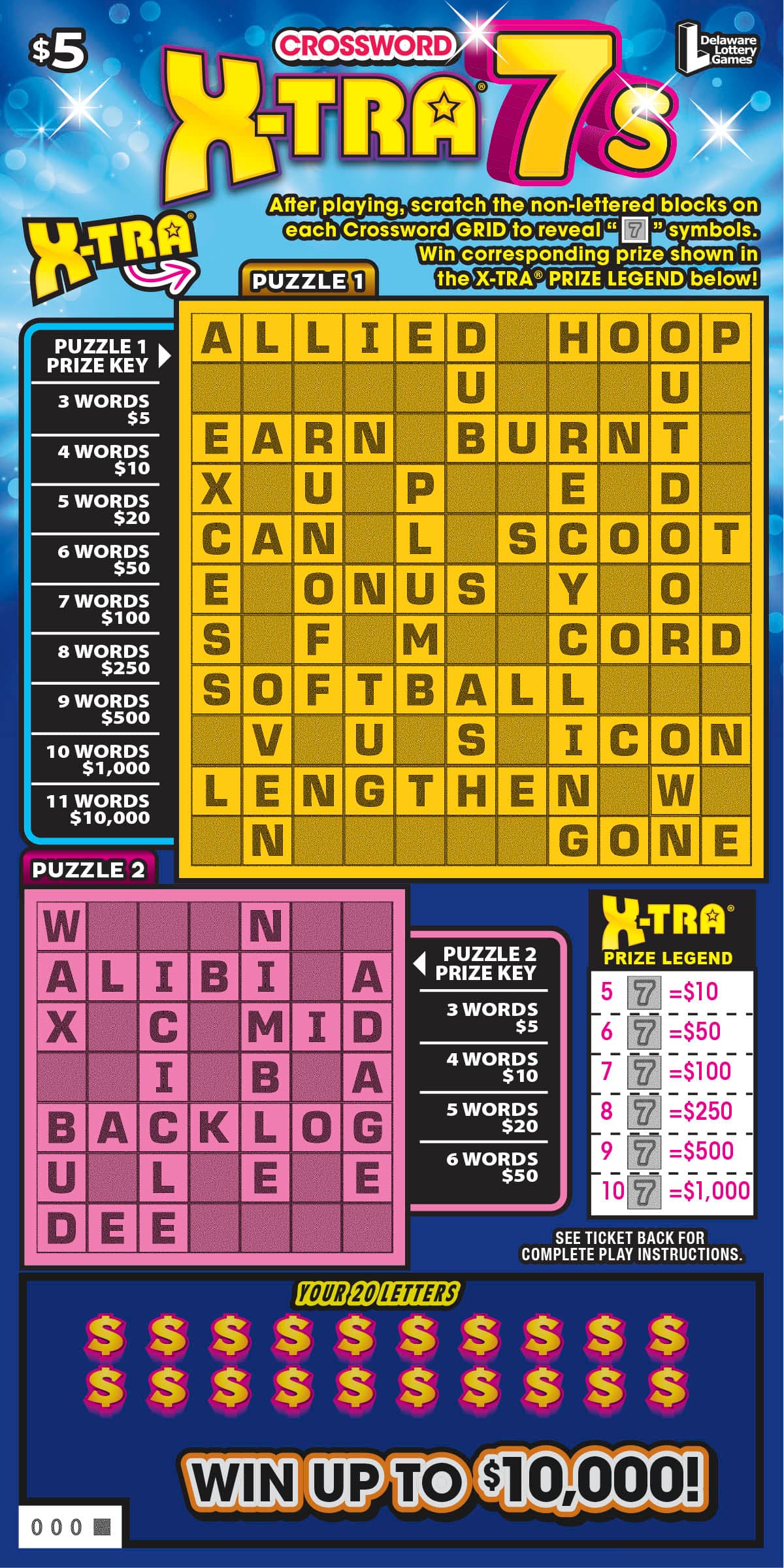 CROSSWORD X-TRA 7S scratch-off ticket