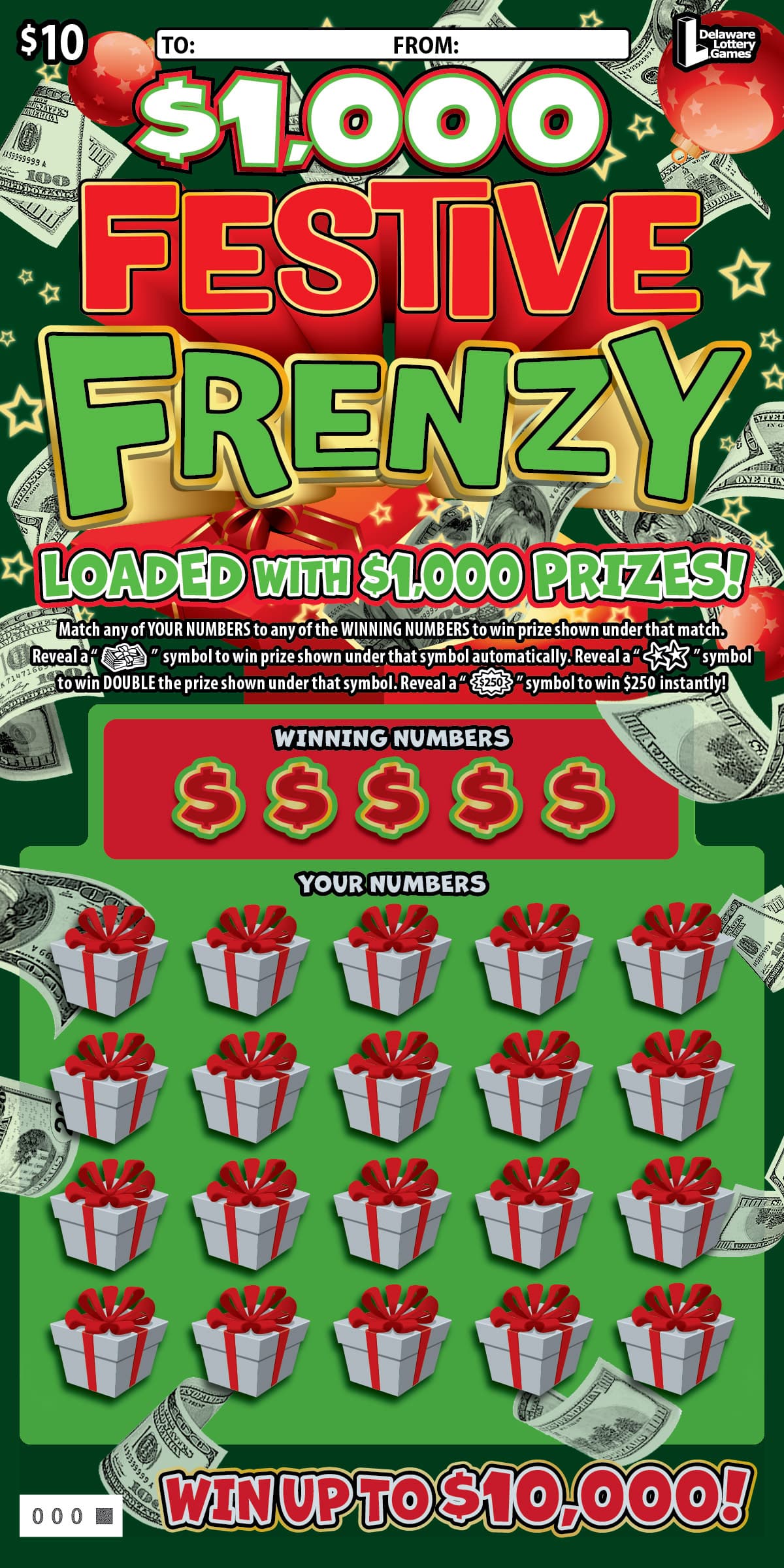 $1,000 Festive Frenzy scratch-off ticket