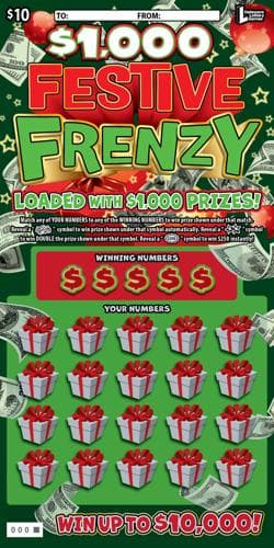 $1,000 Festive Frenzy scratch-off ticket