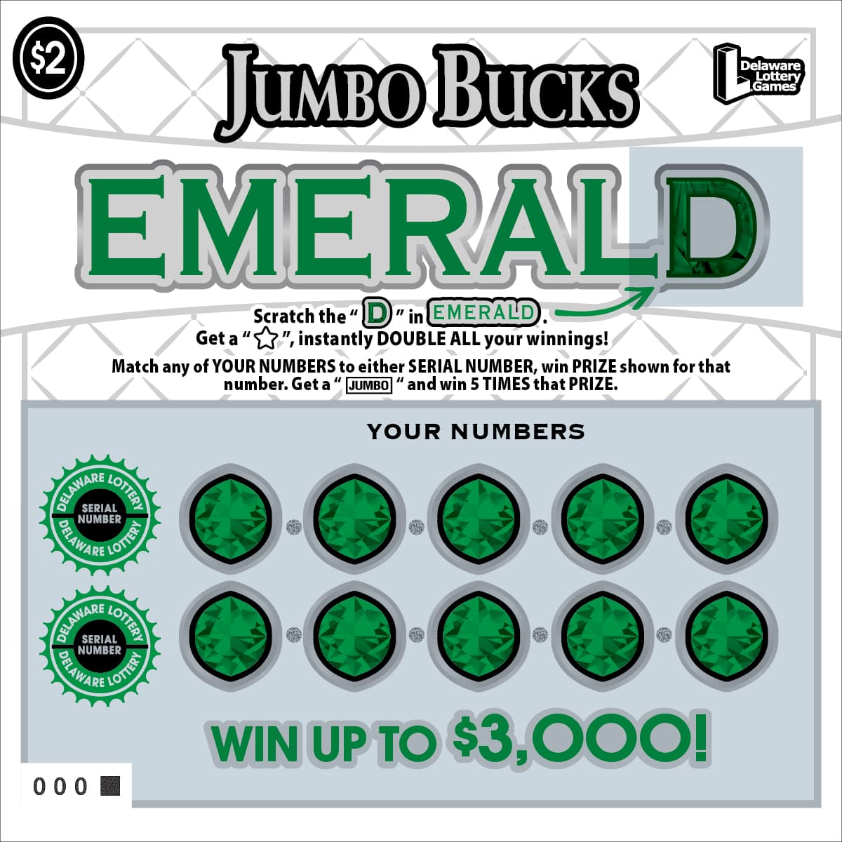 Jumbo Bucks Emerald scratch-off ticket