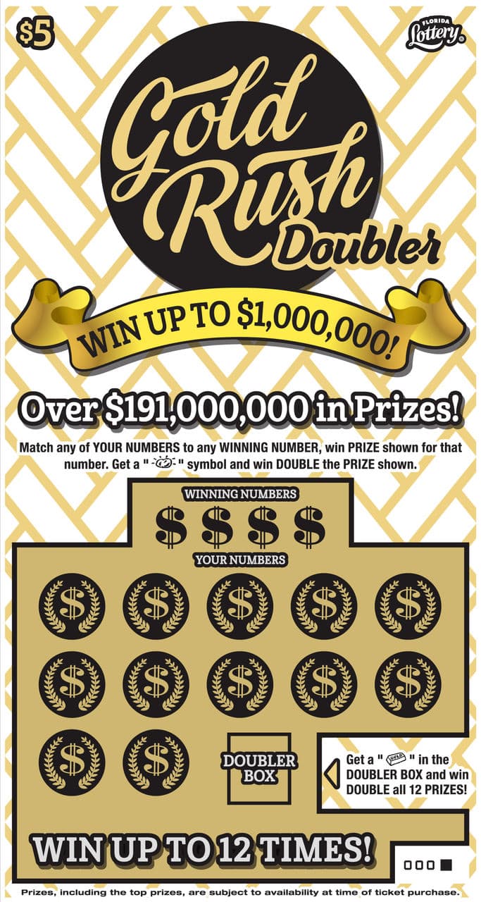 $5 GOLD RUSH DOUBLER scratch-off ticket