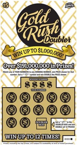 $5 GOLD RUSH DOUBLER scratch-off ticket