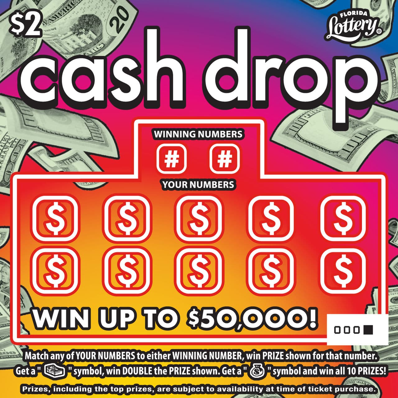 CASH DROP scratch-off ticket