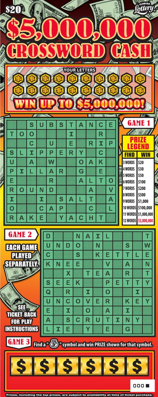 $5MM CROSSWORD CASH scratch-off ticket
