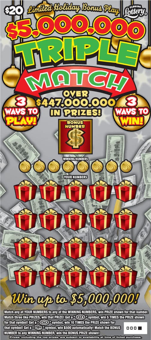 $5,000,000 TRIPLE MATCH scratch-off ticket