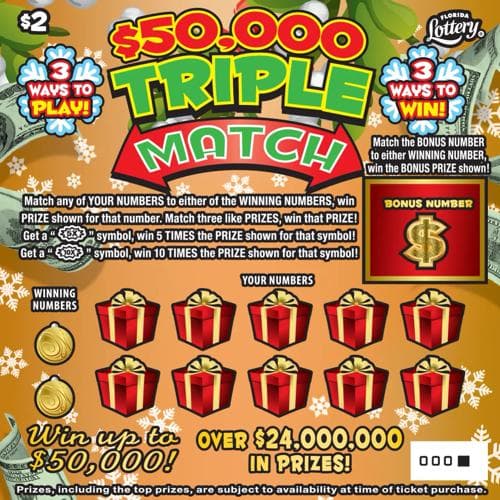 $50,000 TRIPLE MATCH scratch-off ticket
