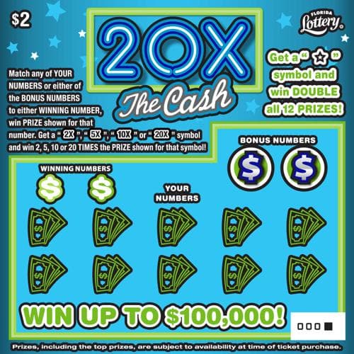 20X THE CASH scratch-off ticket