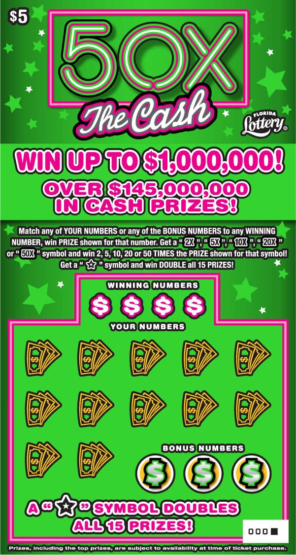 50X THE CASH scratch-off ticket