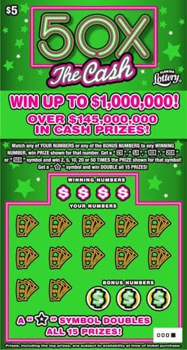 50X THE CASH scratch-off ticket