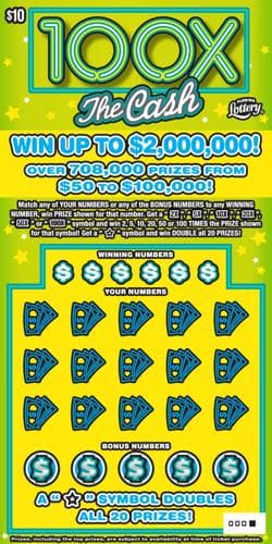 100X THE CASH scratch-off ticket